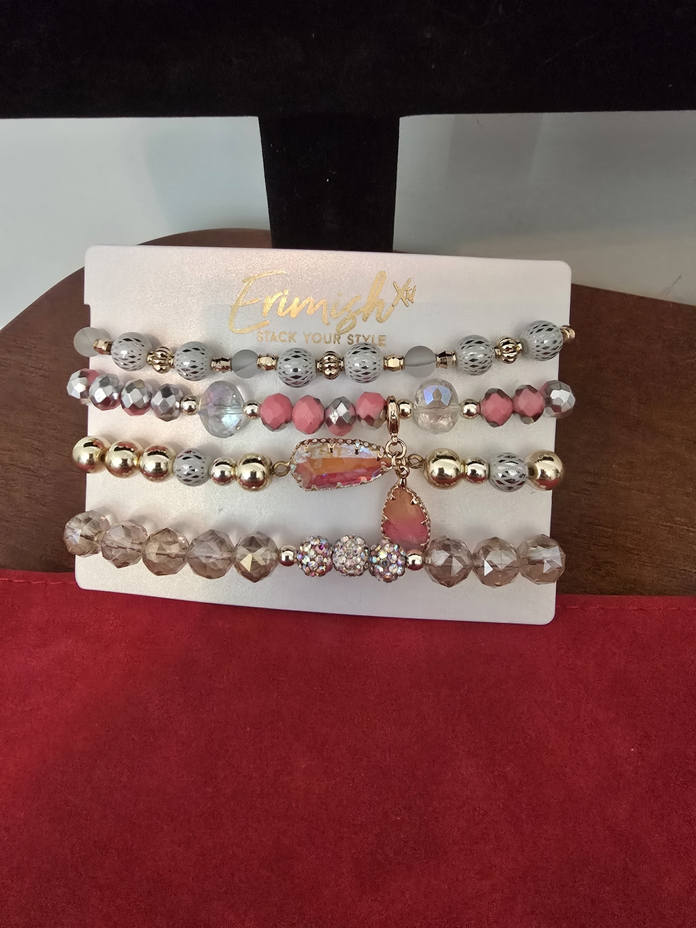 Erimish Pink, Gold & Champagne Mixed Bead Bracelet Set